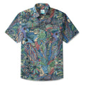 LeosWare® Men's Hawaiian Shirt Short Sleeve Button-up 100% Cotton Blue Aloha Parrot In The Enchanted Forest