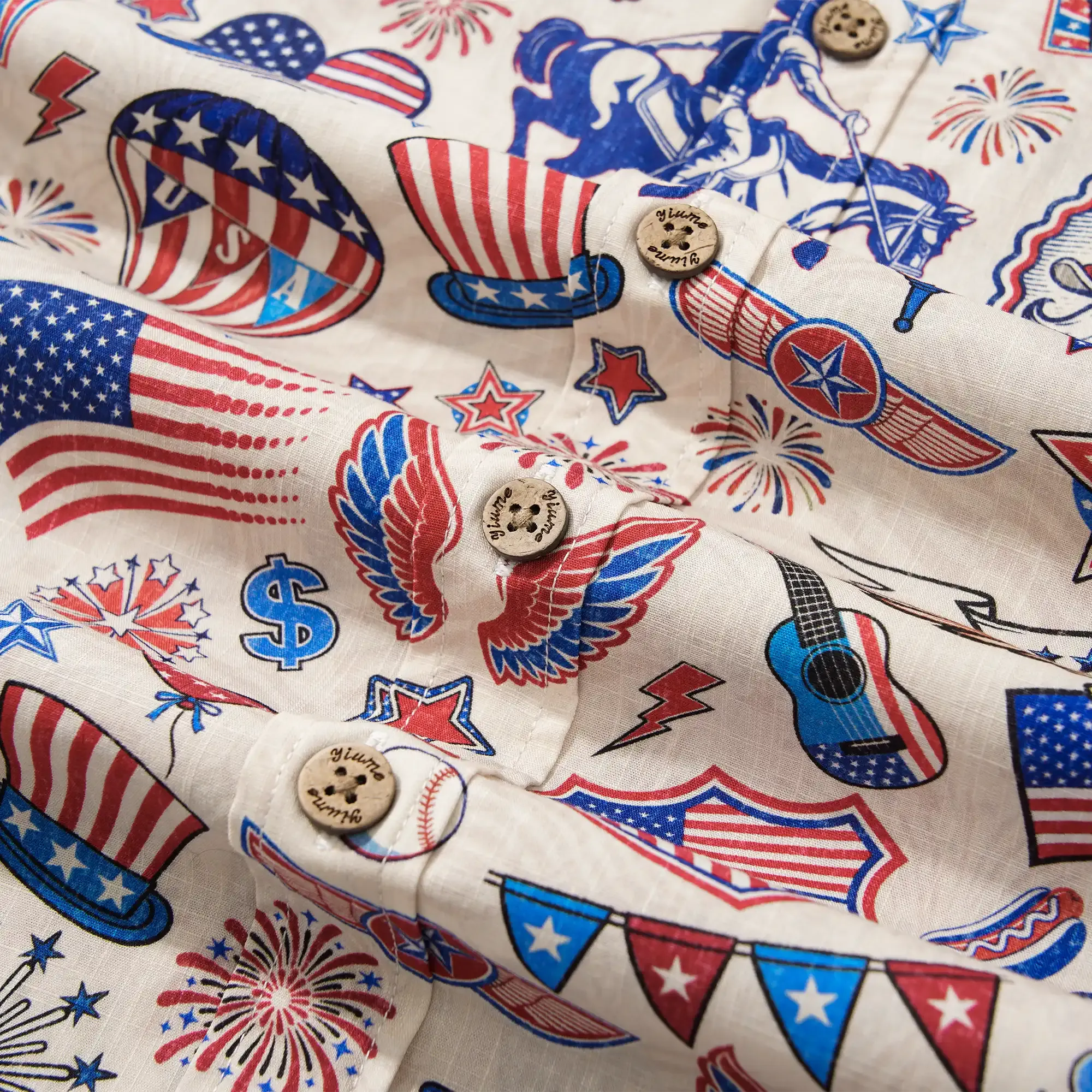Men's Hawaiian Shirt Short Sleeve Button-down 100% Cotton Blue Red Aloha Liberty’s Patriot Canvas
