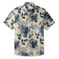 LeosWare® Men's Hawaiian Shirt Short Sleeve Button-up 100% Cotton Blue Aloha Blue And White Ink Charm