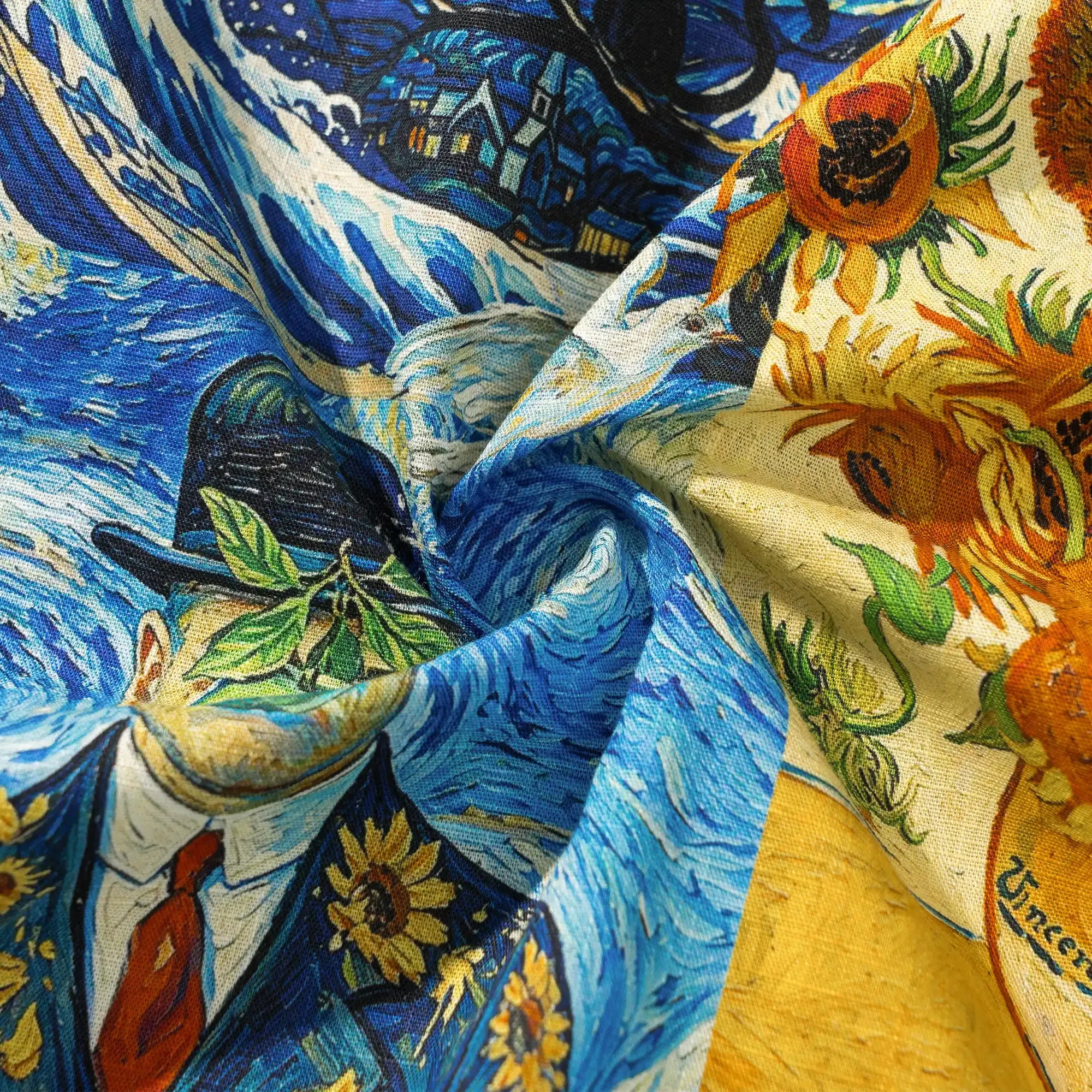 Men's Hawaiian Shirt Short Sleeve Camp Collar 100% Cotton Blue Aloha Starry Night Cat Fantasy