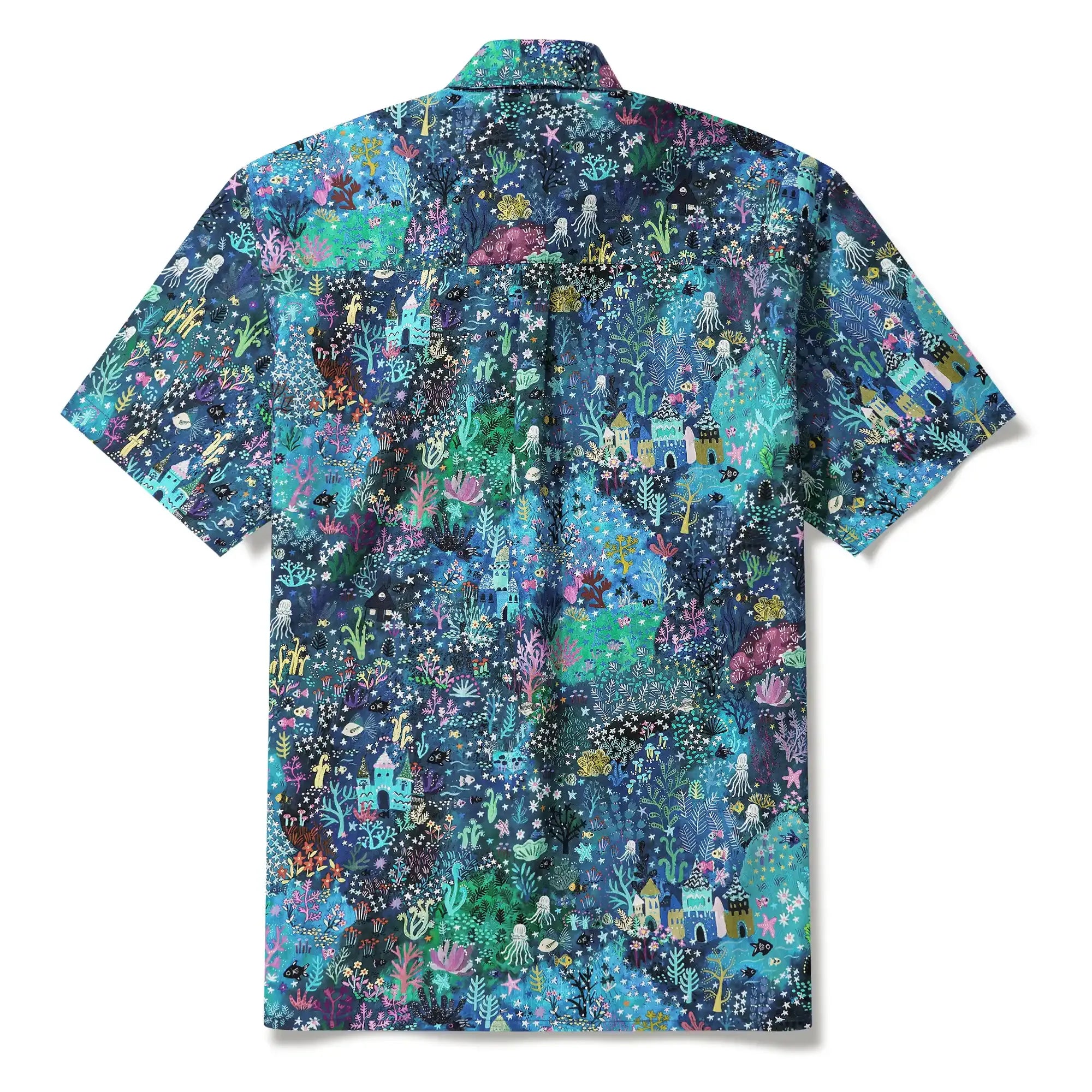 Men's Hawaiian Shirt Short Sleeve Button-down 100% Cotton Blue Aloha Enchanted Underwater World
