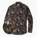 Men's Hawaiian Shirt Long Sleeve Button-down 100% Cotton Black Aloha Ink Charm Eastern Dream