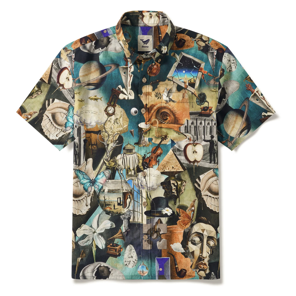 Men's Hawaiian Shirt Short Sleeve Button-down 100% Cotton Blue Aloha Hyperreal Dreamscapes Art