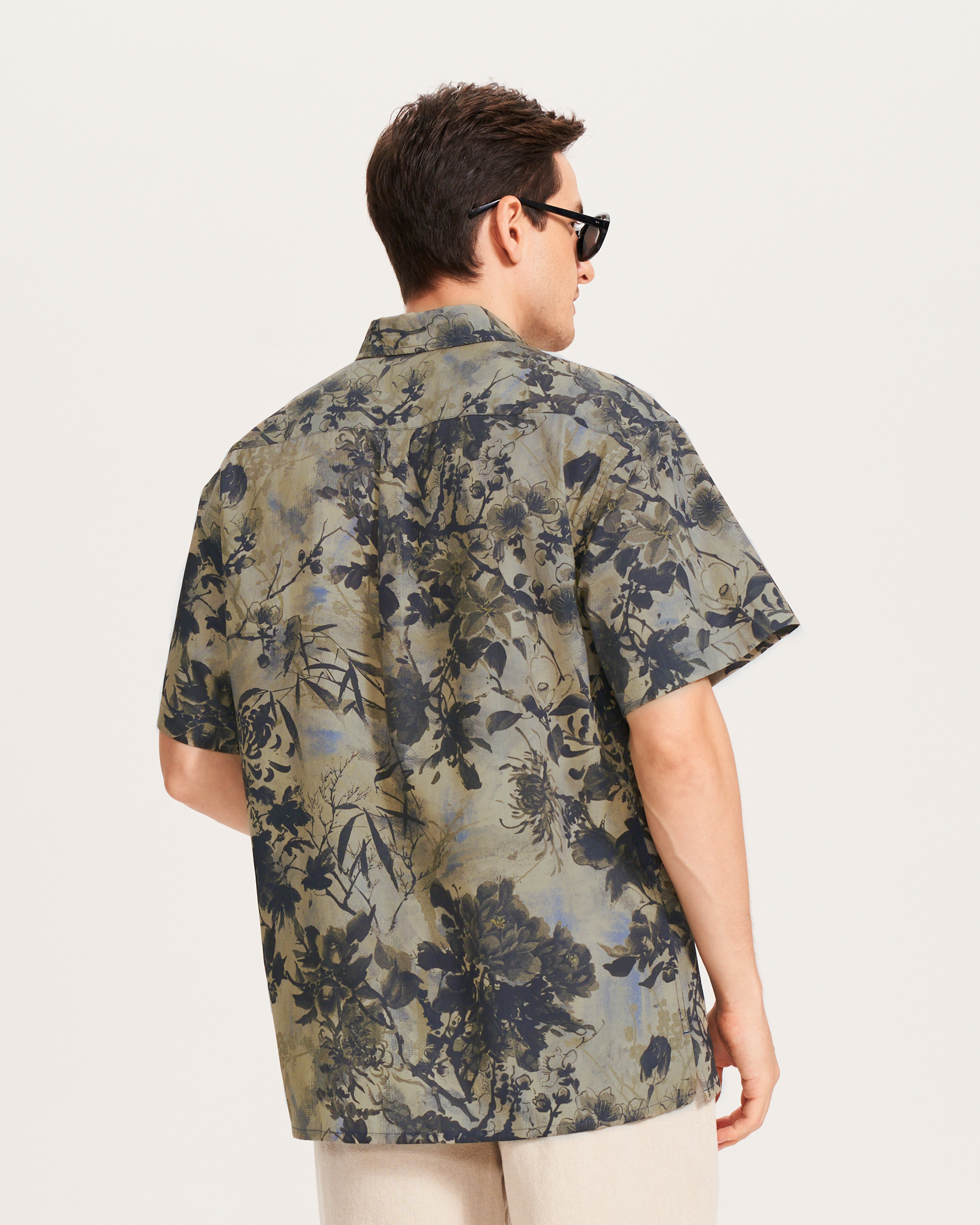 Men's Hawaiian Shirt Short Sleeve Button-down 100% Cotton Brown Aloha Shirt