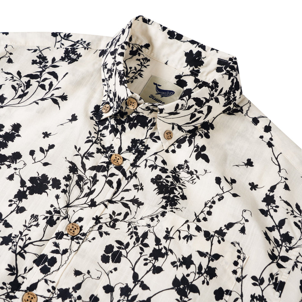 Men's Hawaiian Shirt Short Sleeve Button-down 100% Cotton Beige Aloha Ink Vine Whisper