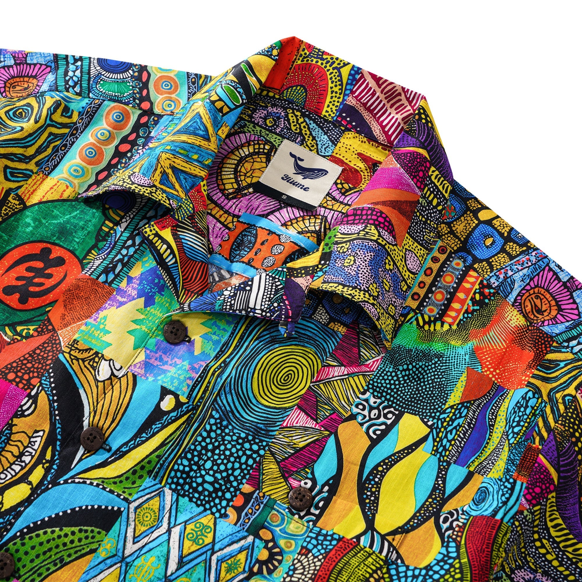 Men's Hawaiian Shirt African Print Shirt 100% Cotton Short Sleeve Camp Collar Aloha Savanna Rhythm