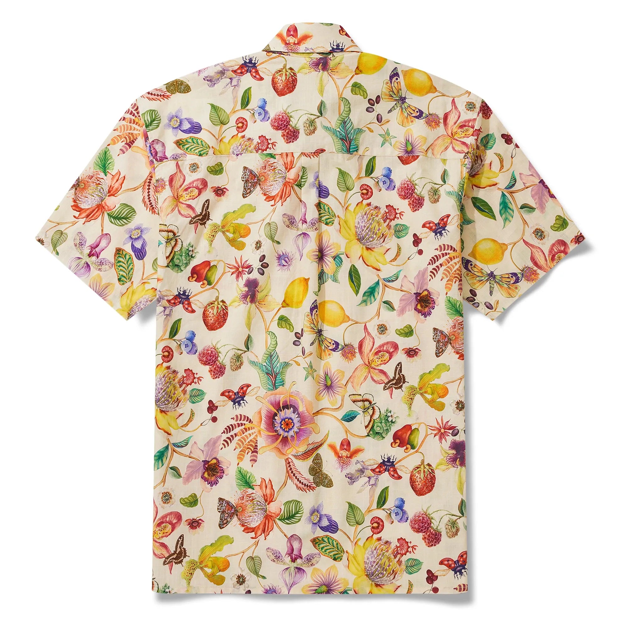 Men's Hawaiian Shirt Short Sleeve Button-down 100% Cotton Beige Aloha Dreams Of An Exotic Garden