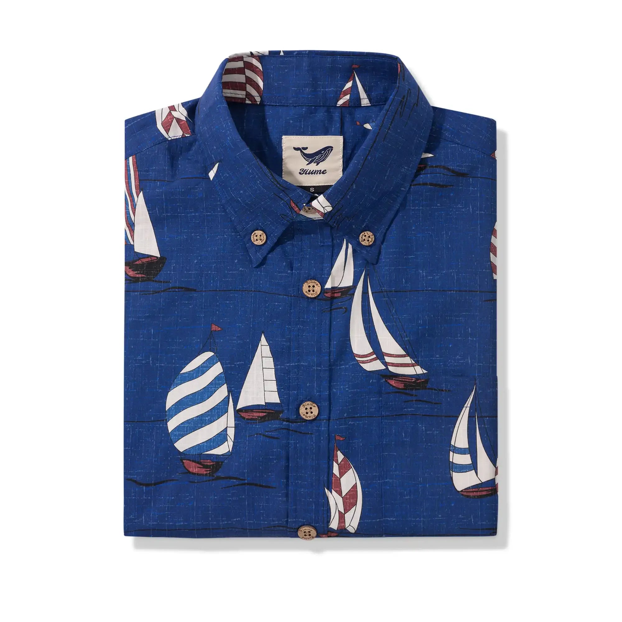 Men's Hawaiian Shirt Short Sleeve Button-down 100% Cotton Blue Aloha Sail into the Horizon