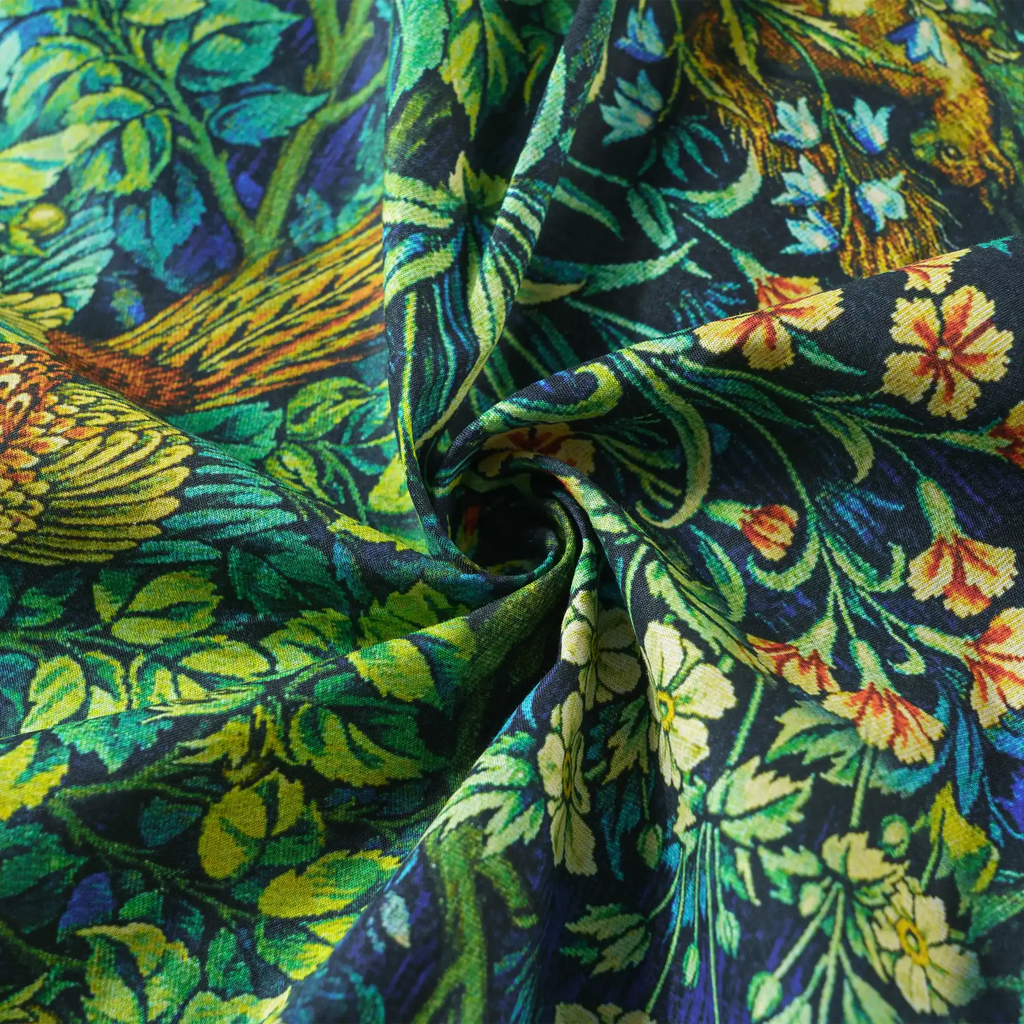 LeosWare® Men's Hawaiian Shirt Short Sleeve Button-up 100% Cotton Green Aloha Jungle Wonderland Art