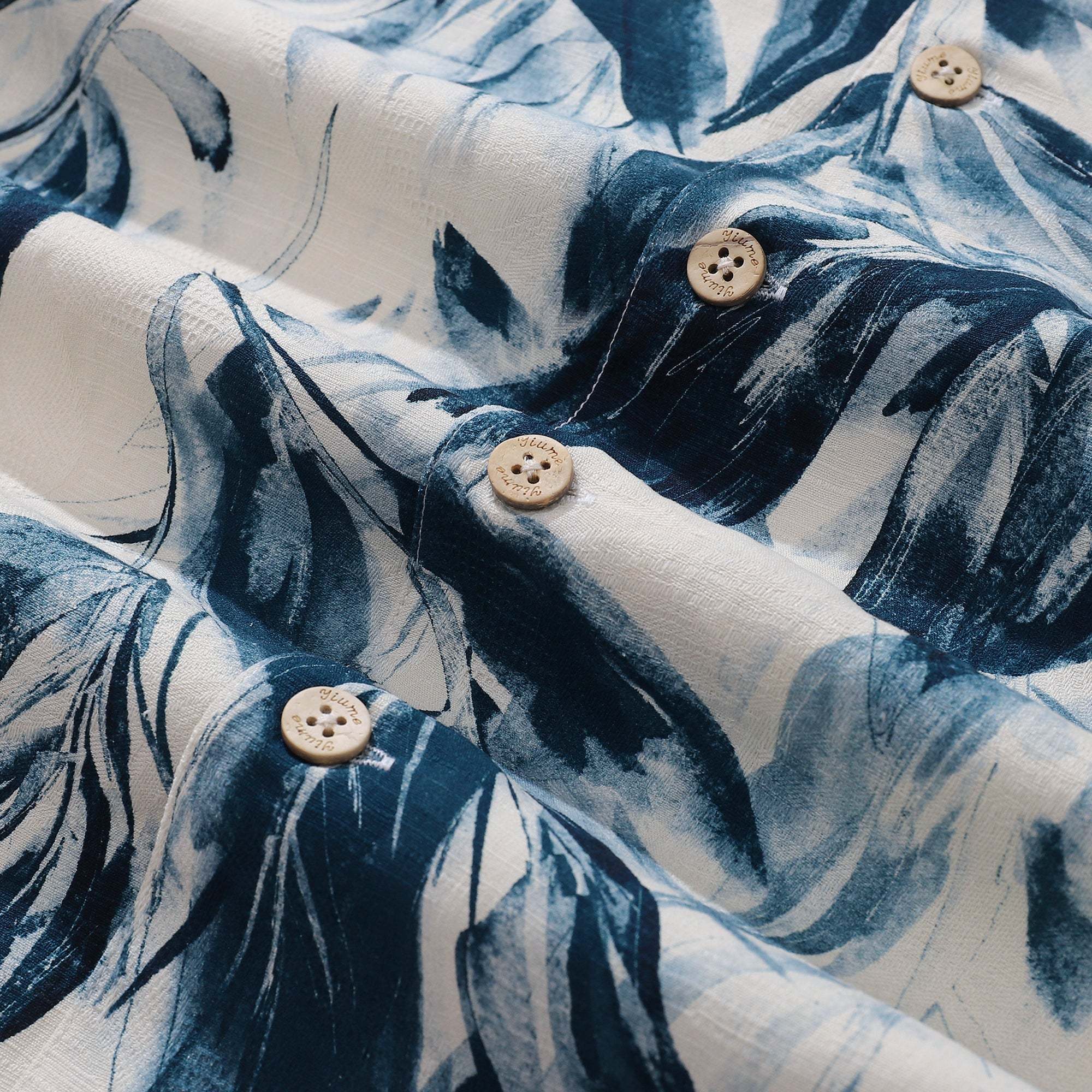 Men's 100%Silk Hawaiian Shirt Painting Bamboo Leaves Print Camp collar Short Sleeve Aloha Shirt