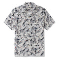 Men's Hawaiian Shirt Short Sleeve Camp Collar 100% Silk Gray Aloha The Feast Of Cranes