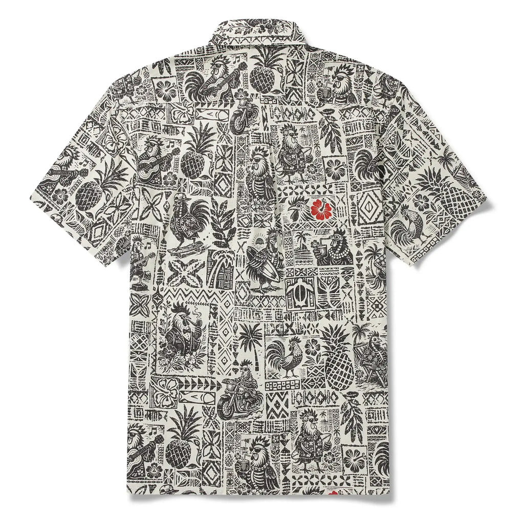 Men's Hawaiian Shirt Short Sleeve Button-down 100% Cotton Black Rooster Aloha The Bone Voyage