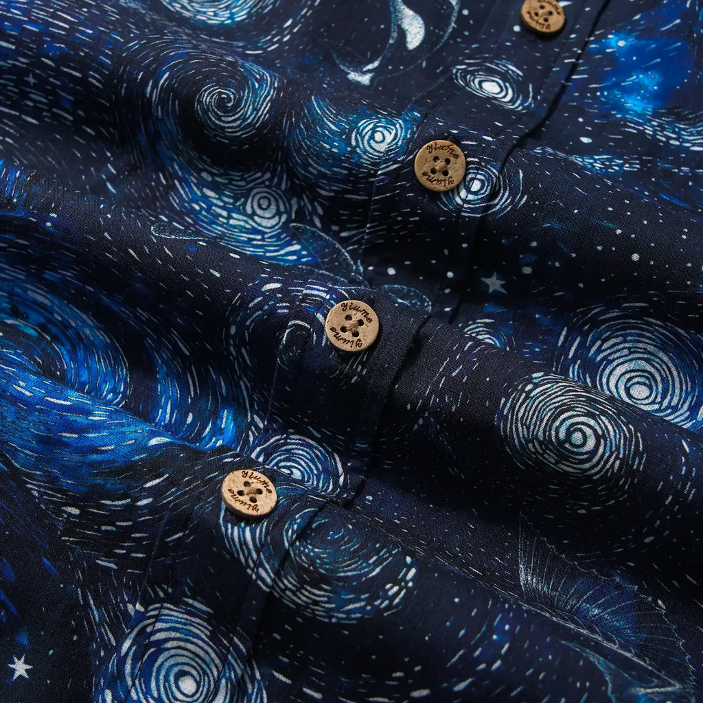 Men's Hawaiian Shirt Short Sleeve Button-down 100% Cotton Blue Aloha Dreams Of The Starry Sea Jellyfish Whale