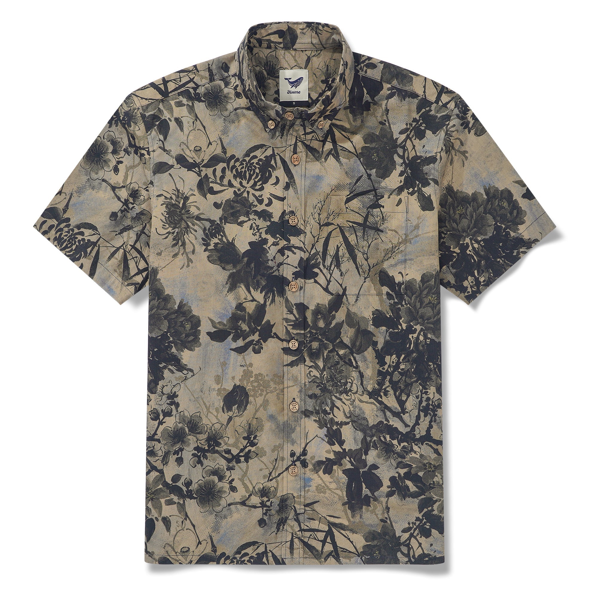 Men's Hawaiian Shirt Short Sleeve Button-down 100% Cotton Brown Aloha Shirt