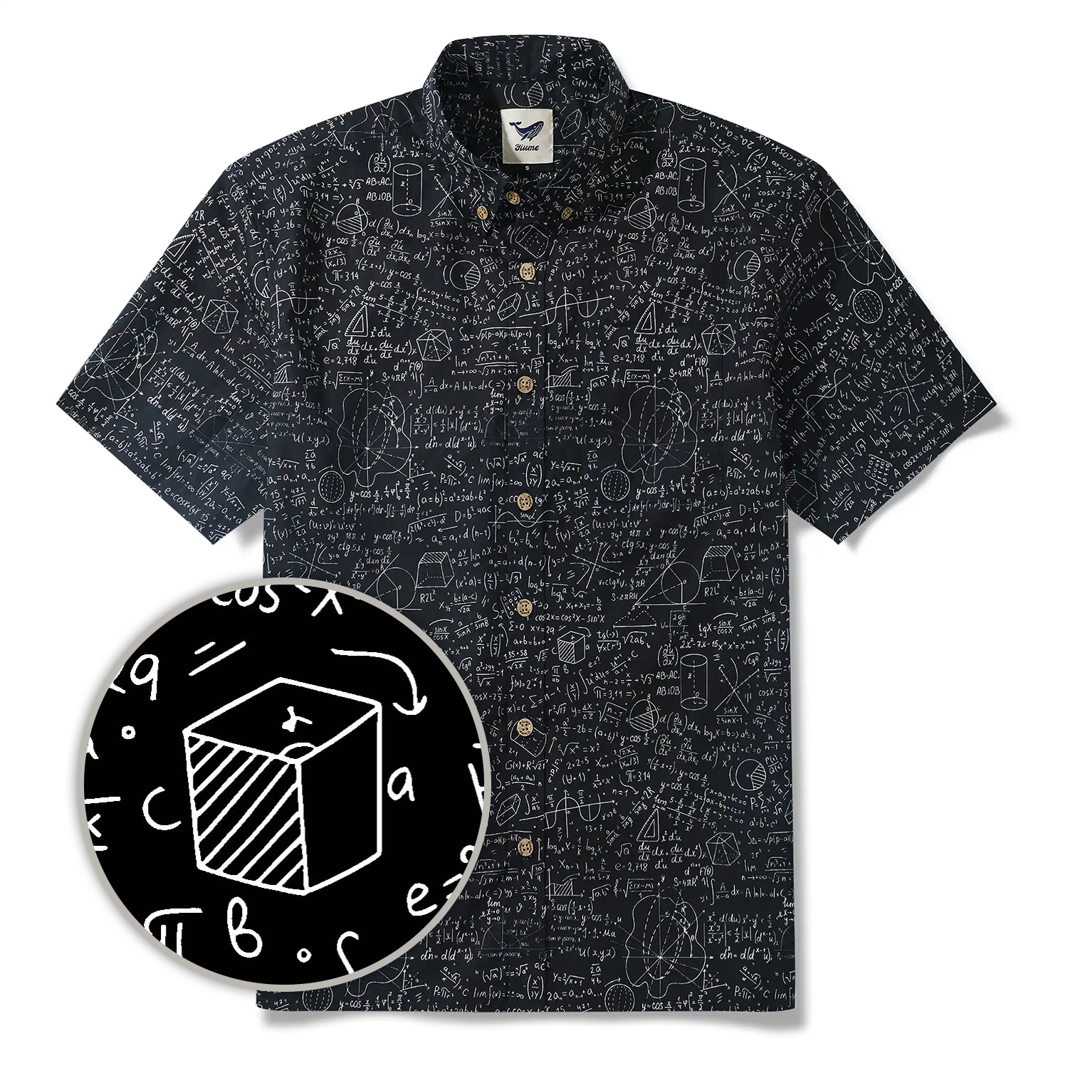 Geek Chic Men's Hawaiian Shirt Short Sleeve Button-down 100% Cotton Black Aloha The Problem Solver Math Formula Physics Equation Science Chalkboard