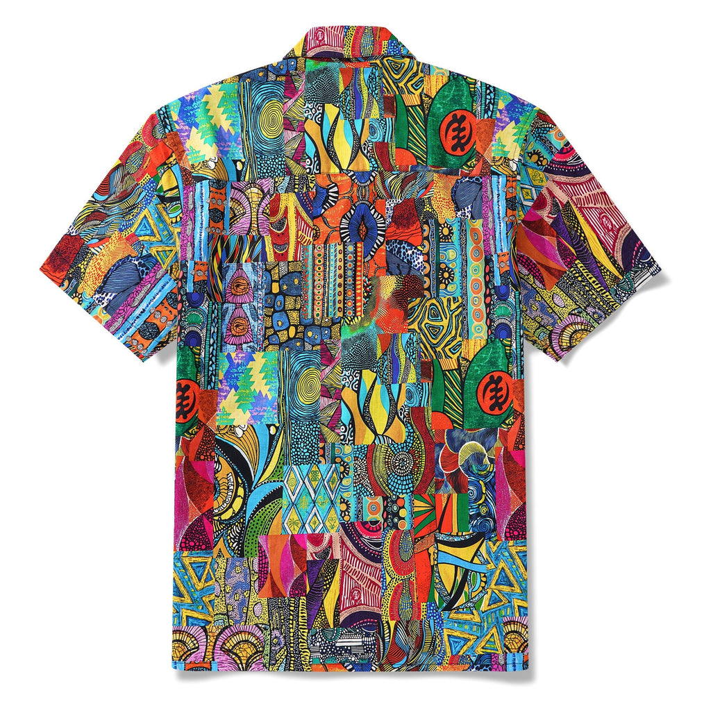 Men's Hawaiian Shirt African Print Shirt 100% Cotton Short Sleeve Camp Collar Aloha Savanna Rhythm