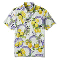 Men's Hawaiian Shirt Short Sleeve Button-down 100% Cotton Yellow Aloha Lemon, Olive, And Lavender Harmony Symphony