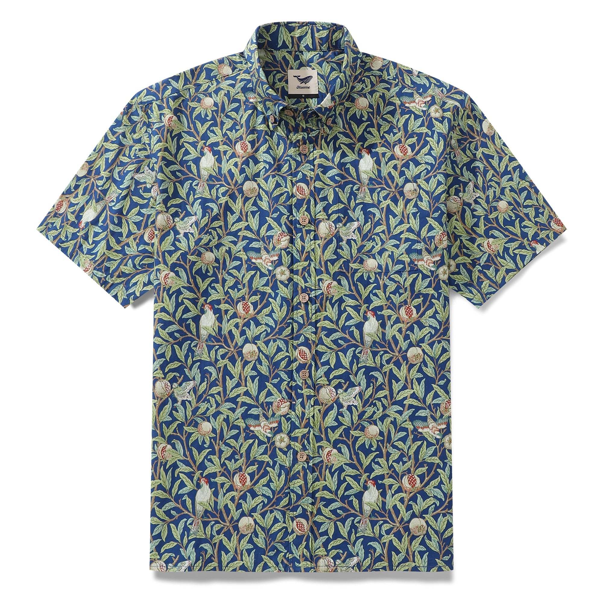 Men's Morris Hawaiian Shirt 1960s Retro Shirt Cotton Button-down Short Sleeve Aloha Shirt Birds And Pomegranates