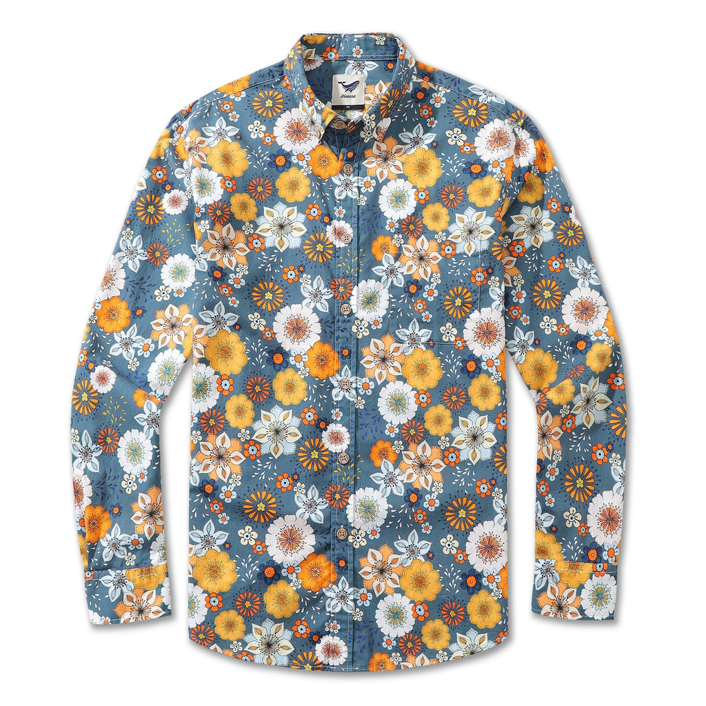 Men's Long Sleeve Hawaiian Shirt 60's Floral Print Cotton Button-down Aloha Shirt 60's Floral Print By Samantha O' Malley