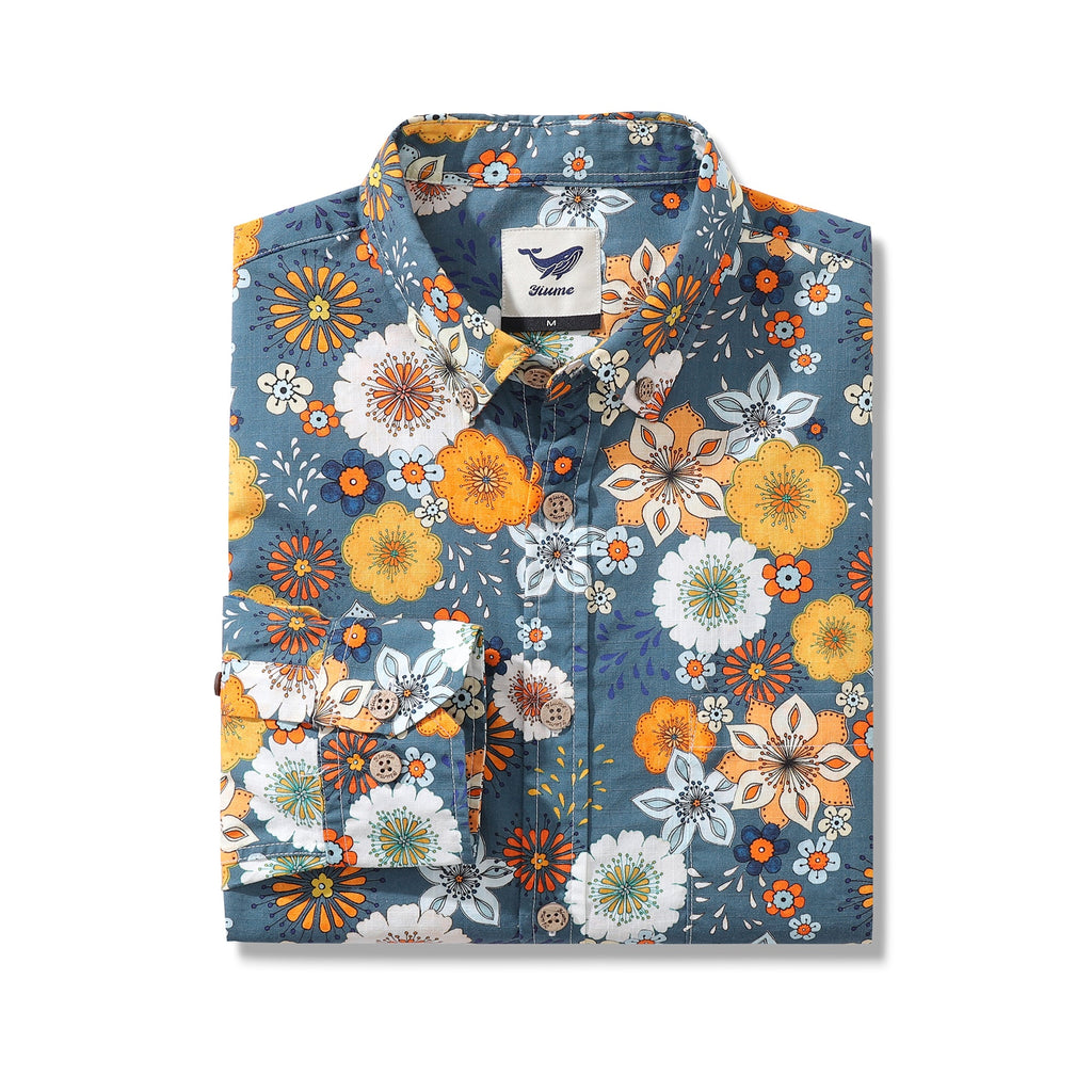 Men's Long Sleeve Hawaiian Shirt 60's Floral Print Cotton Button-down Aloha Shirt 60's Floral Print By Samantha O' Malley