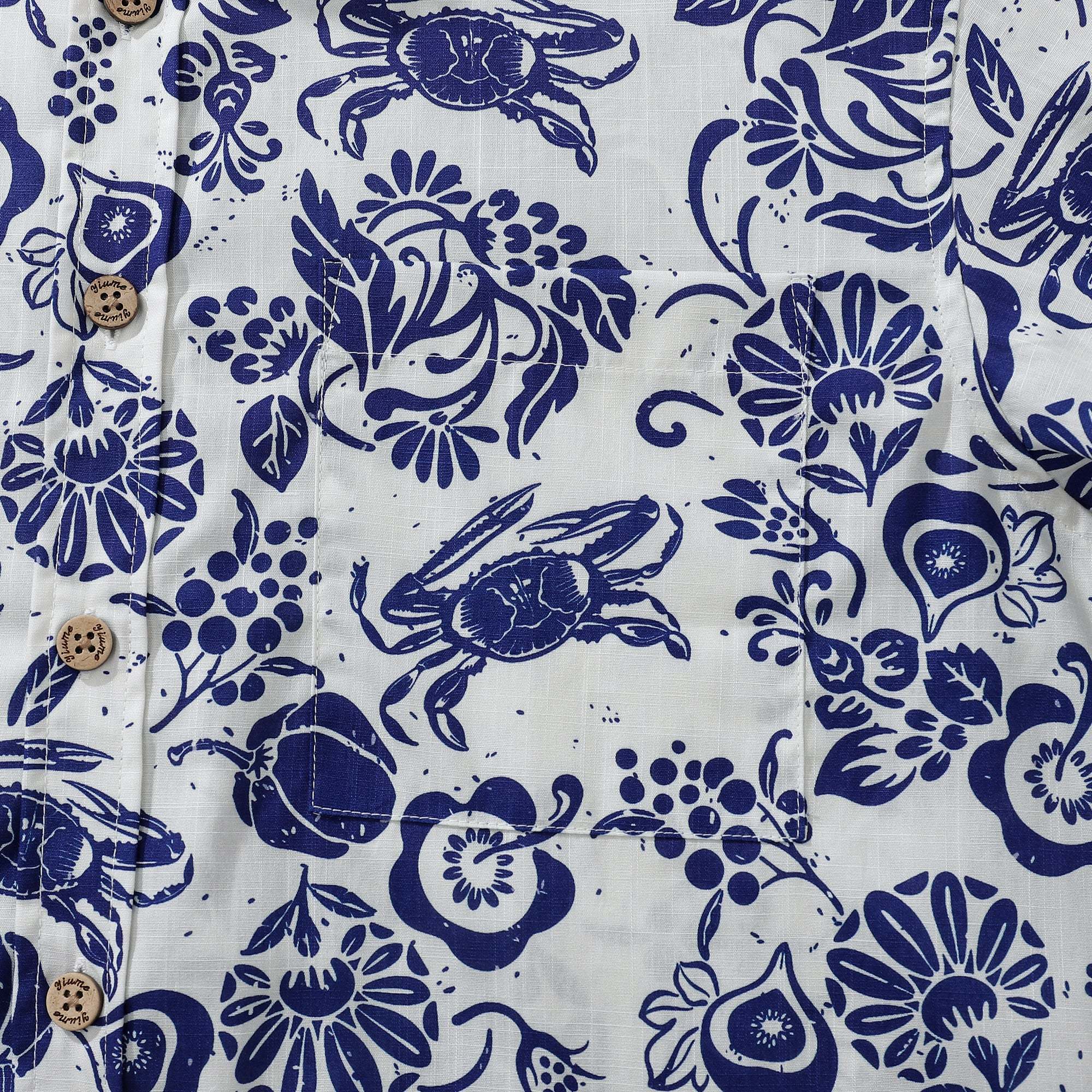 Yiume Men's Retro Hawaiian Shirt Blue Batik Style Shirt 100% Cotton Short Sleeve Button-Down Wrinkle Free Shirt