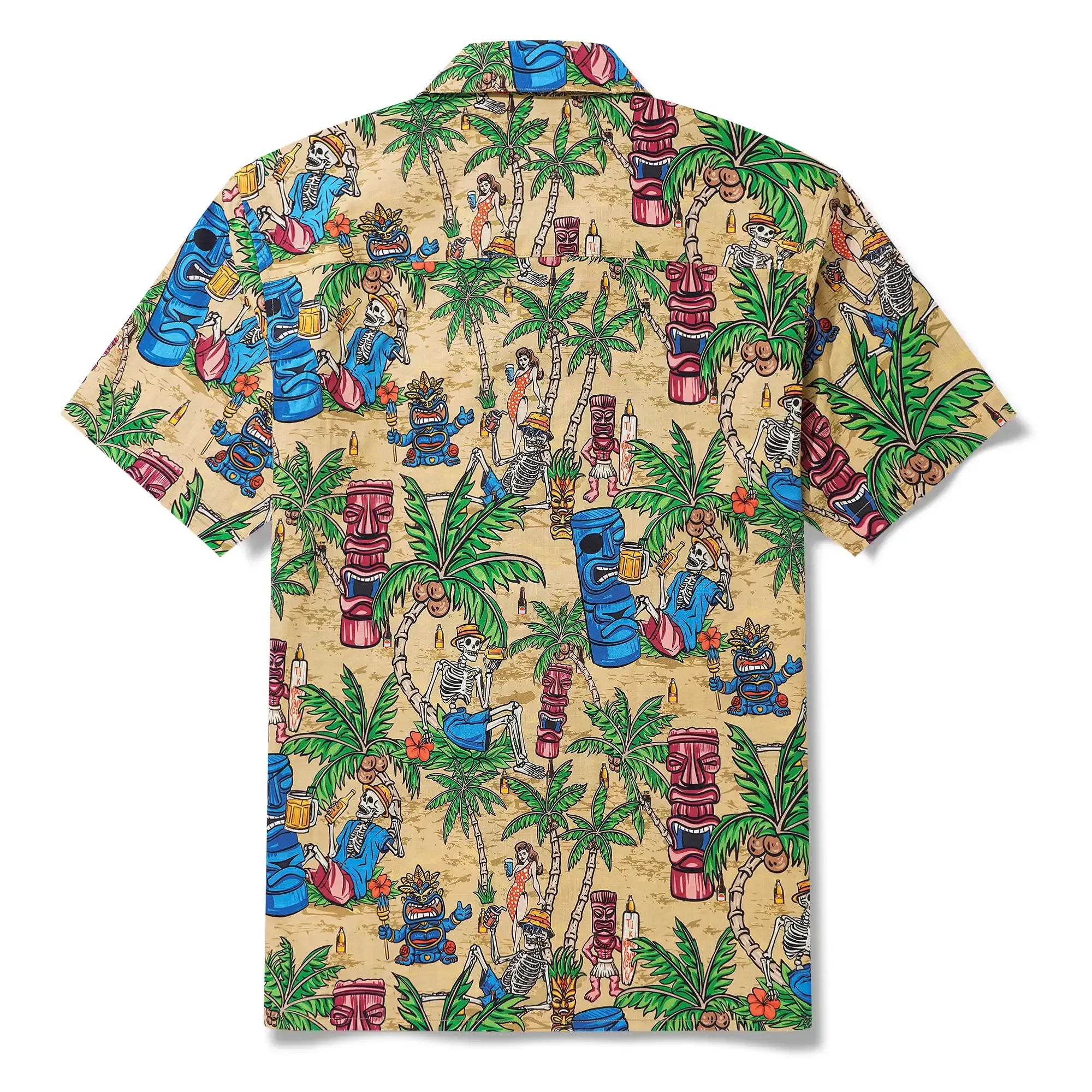 Men's Hawaiian Shirt Short Sleeve Camp Collar 100% Cotton Green Aloha Tiki Seaside Bash
