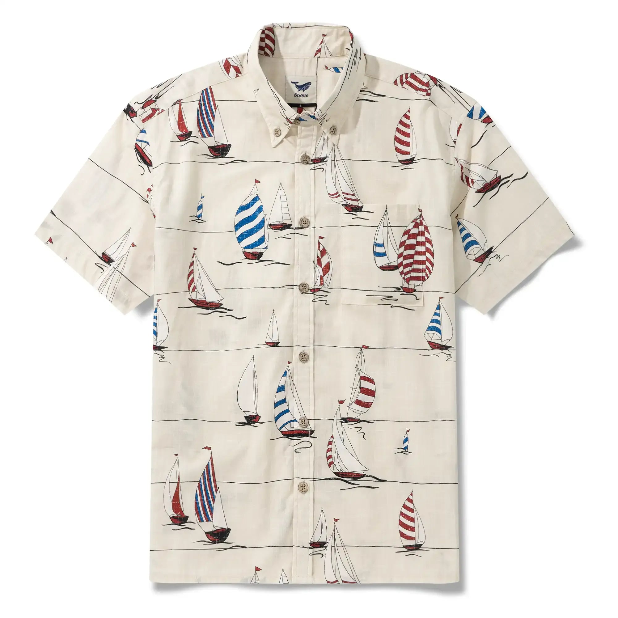 Men's Hawaiian Shirt Short Sleeve Button-down 100% Cotton Blue Aloha Sail into the Horizon
