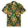 Men's Hawaiian Shirt Short Sleeve Camp Collar 100% Cotton Green Aloha Parrots In The Jungle By Uta Krogmann