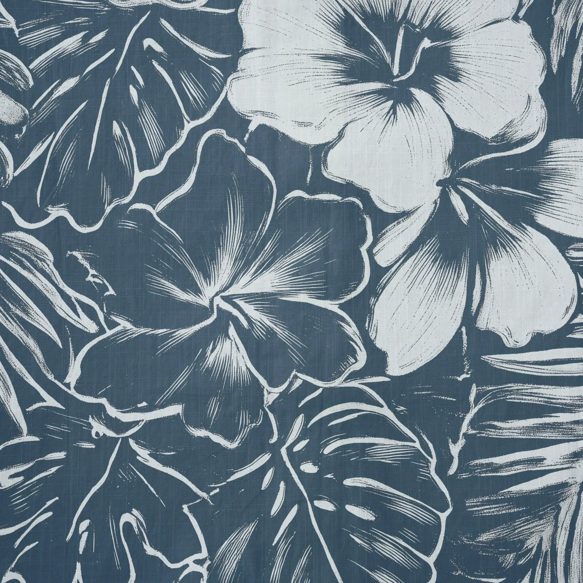 LeosWare® Hibiscus Flower Men's Hawaiian Shirt Short Sleeve Button-up 100% Cotton Blue Aloha Blue Ink Flower Shadows