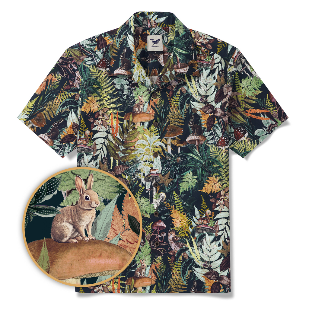 Men's Hawaiian Shirt Short Sleeve Camp Collar 100% Cotton Green Aloha Emerald Grove