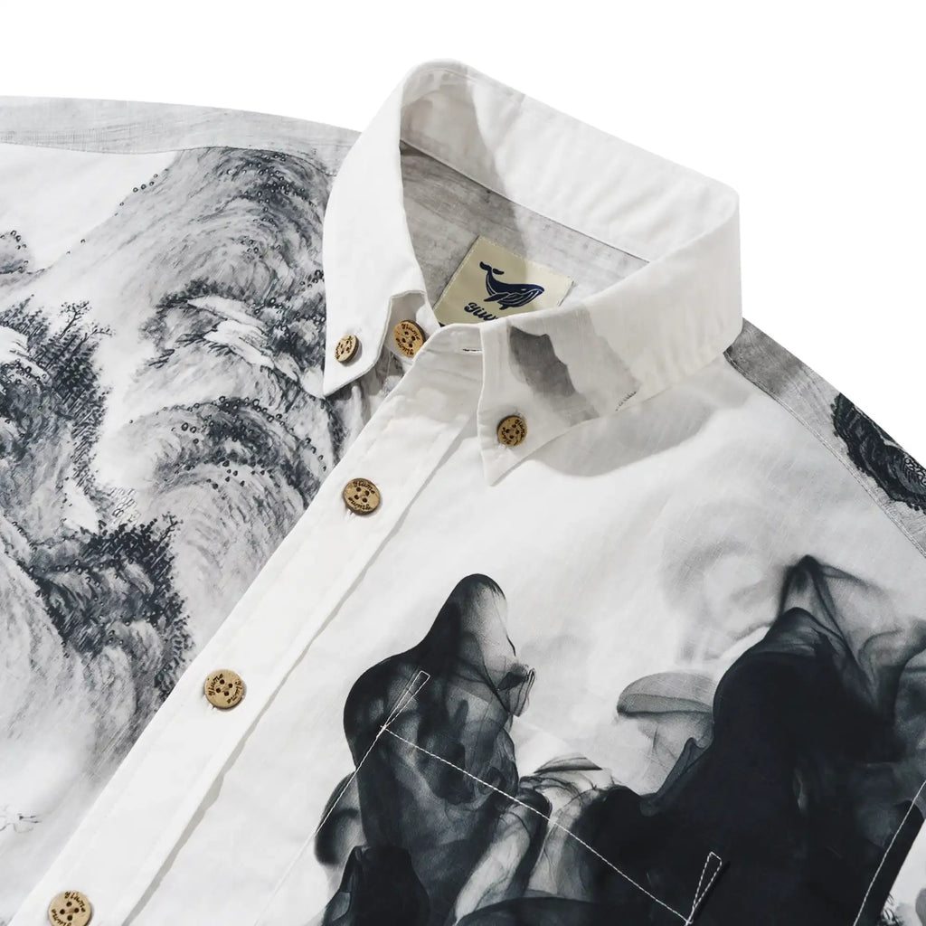 Men's Hawaiian Shirt Short Sleeve Button-down 100% Cotton Black Aloha Oriental Inkscape