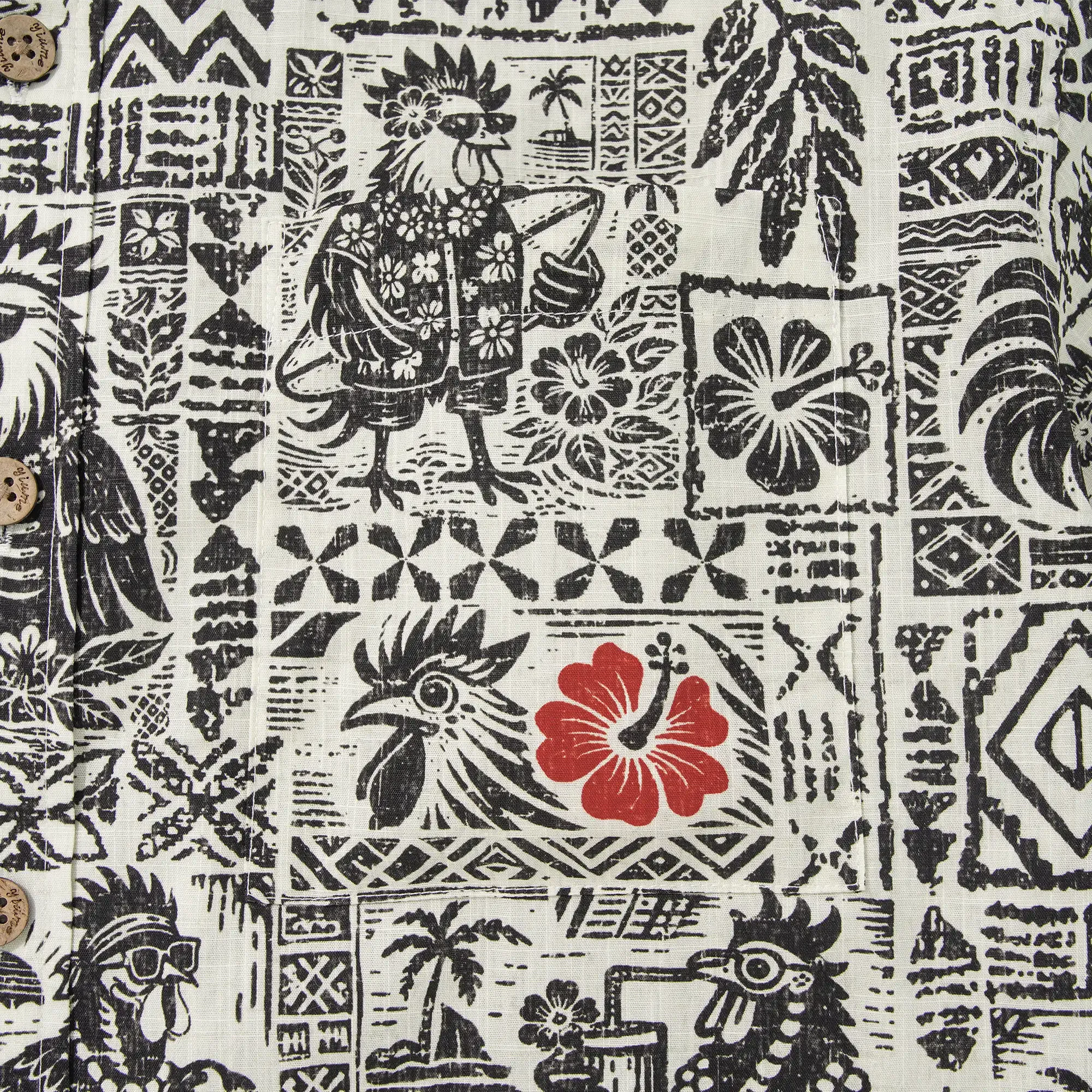 Men's Hawaiian Shirt Short Sleeve Button-down 100% Cotton Black Rooster Aloha The Bone Voyage