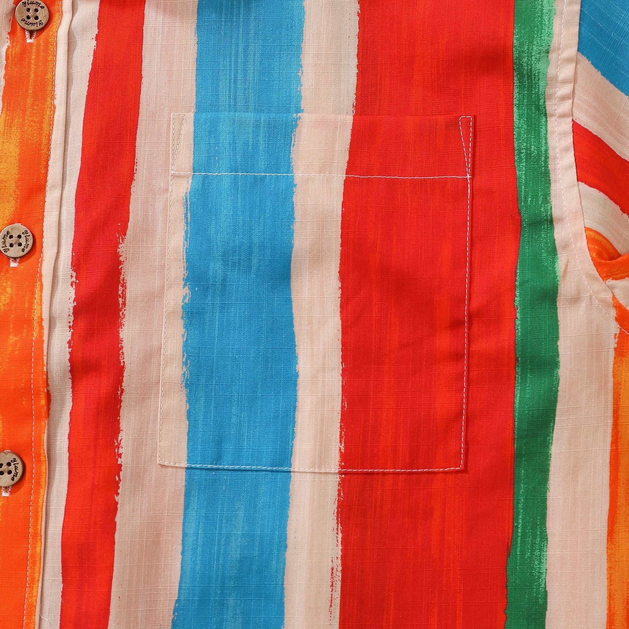 Men's Stripe Hawaiian Shirt Colorful Cotton Short Sleeve Button Down Aloha Shirt Vintage Striped Shirt