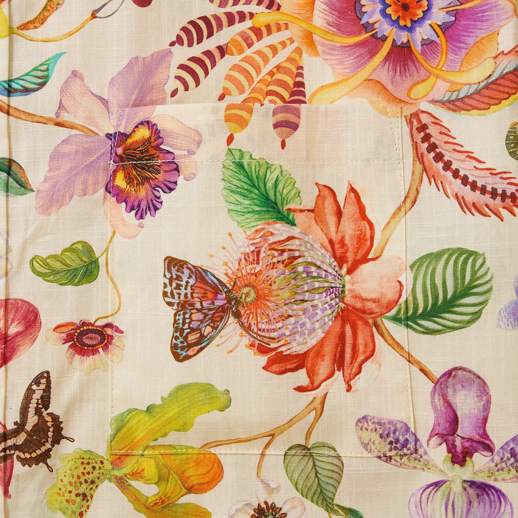 Men's Hawaiian Shirt Short Sleeve Button-down 100% Cotton Beige Aloha Dreams Of An Exotic Garden