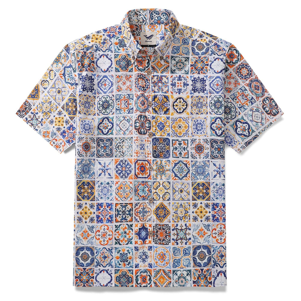 Sicilian Shirt Summer Hawaiian Shirt For Men Colorful Button-down Short Sleeve 100% Cotton Vintage Shirt Mediterranean Passion