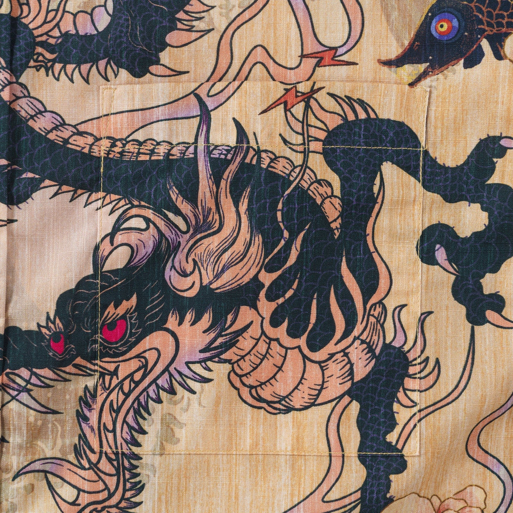Dragon Shirt 100% Cotton Hawaiian Shirt Men's Short Sleeve Button-down Shirt Aloha Shirt Dragon Dance And Cherry Blossoms