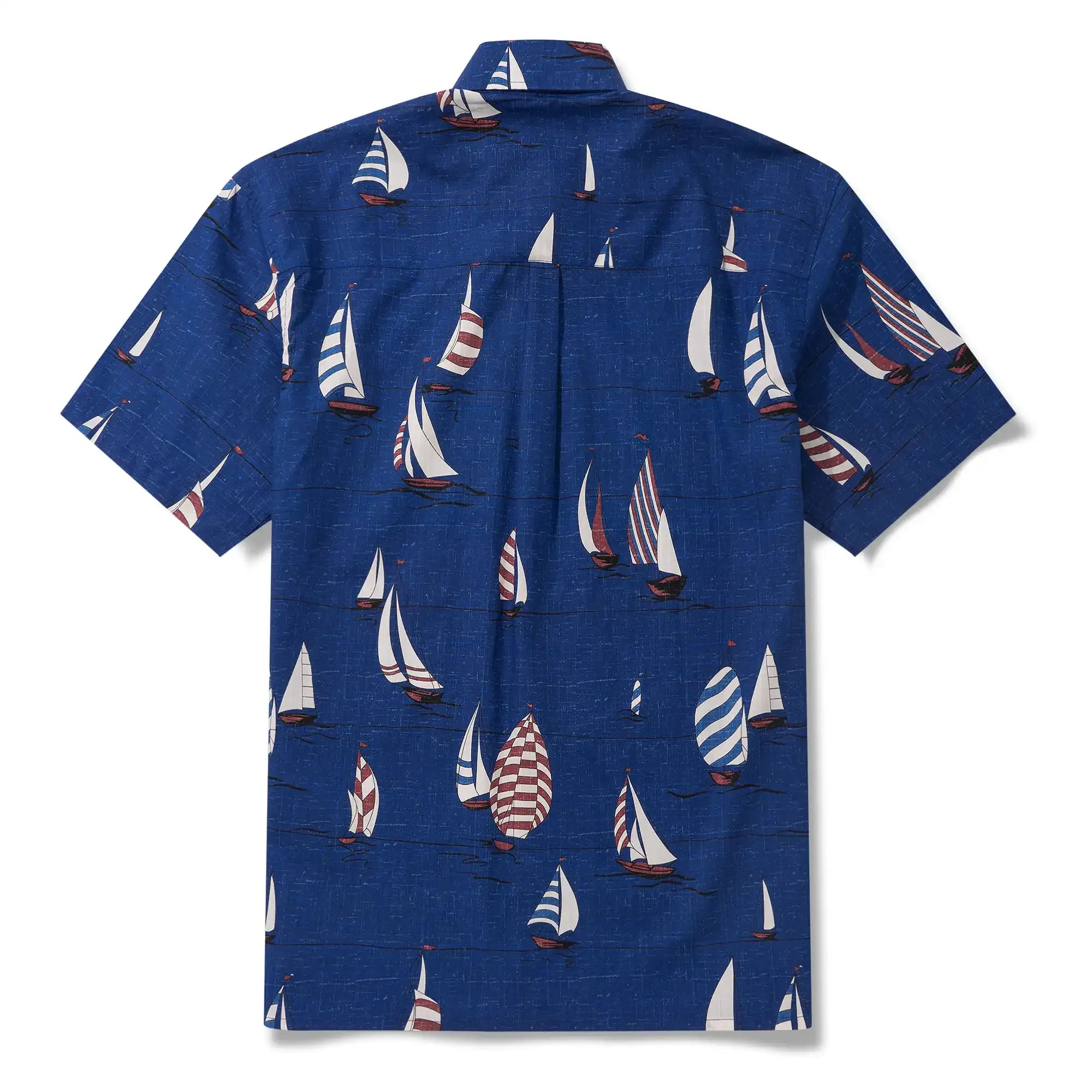 Men's Hawaiian Shirt Short Sleeve Button-down 100% Cotton Blue Aloha Sail into the Horizon