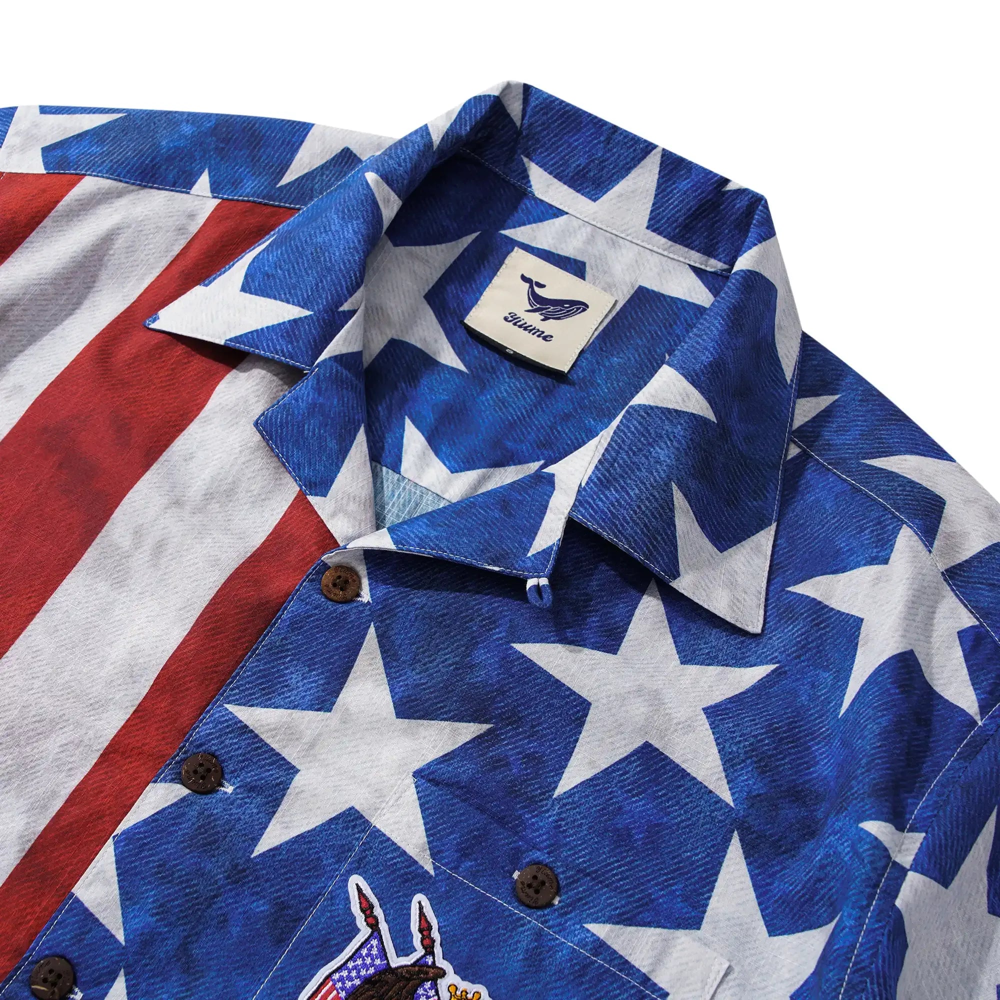 Men's Hawaiian Shirt Short Sleeve Camp Collar 100% Cotton Blue Aloha Patriot's Honor