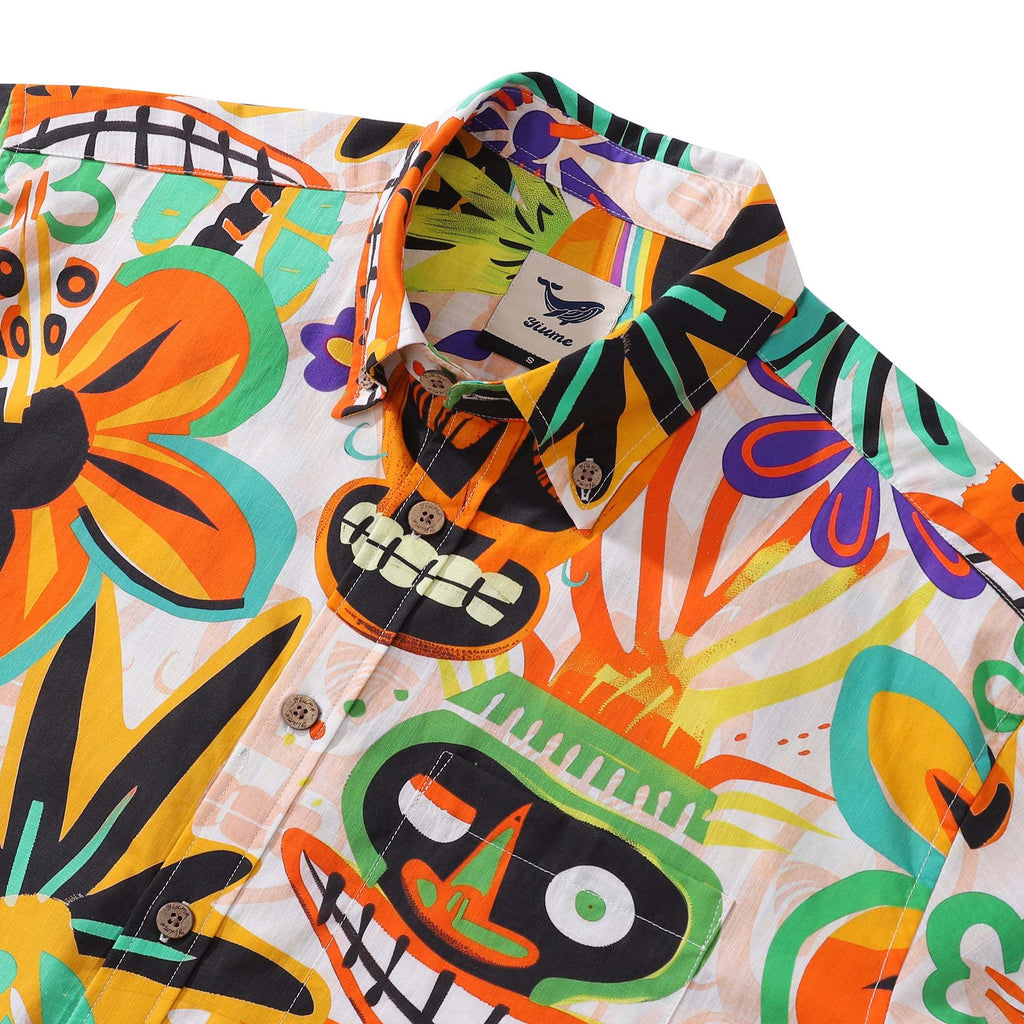 Hawaiian Shirt For Men Tropical Tiki Button-down Shirt Short Sleeve 100% Cotton Shirt Tropical Tiki Charm
