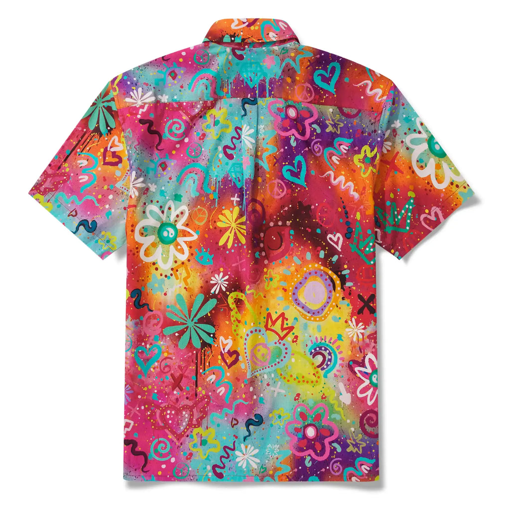 Men's Hawaiian Shirt Short Sleeve Button-down 100% Cotton Colorful Aloha Pop Art Reverie