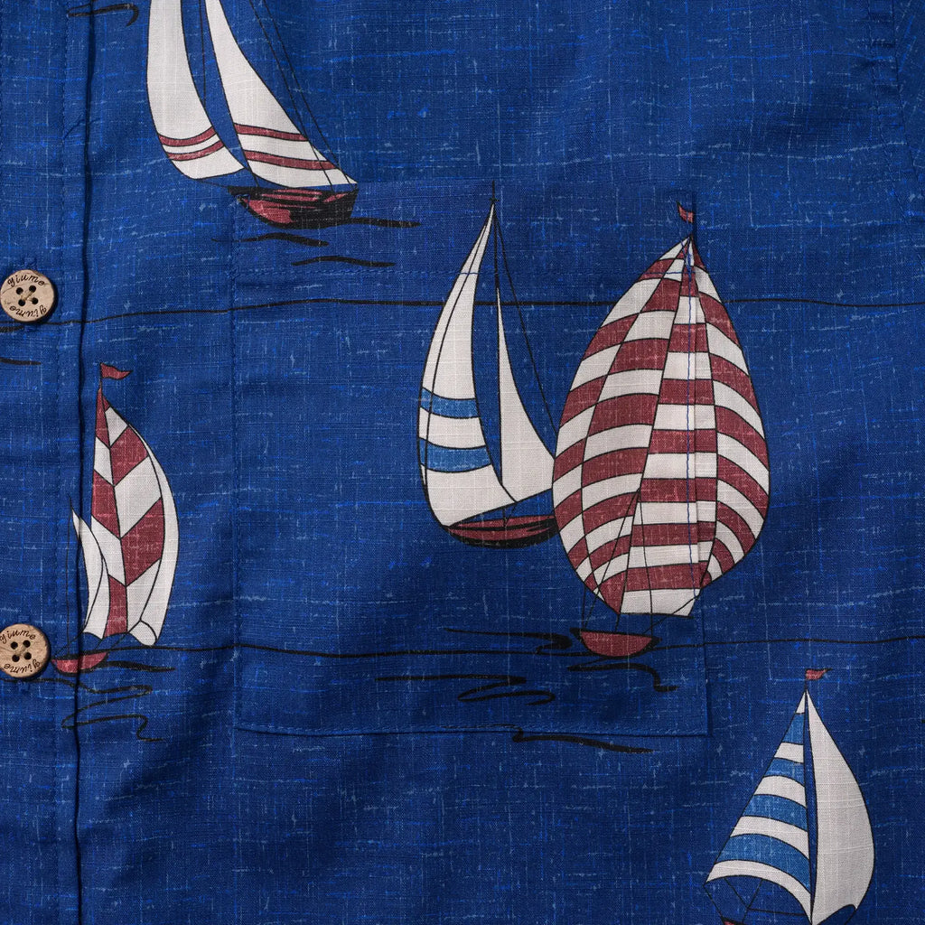 Men's Hawaiian Shirt Short Sleeve Button-down 100% Cotton Blue Aloha Sail into the Horizon