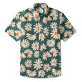 LeosWare® Men's Hawaiian Shirt Short Sleeve Button-up 100% Cotton Green Aloha Daisy Bottom