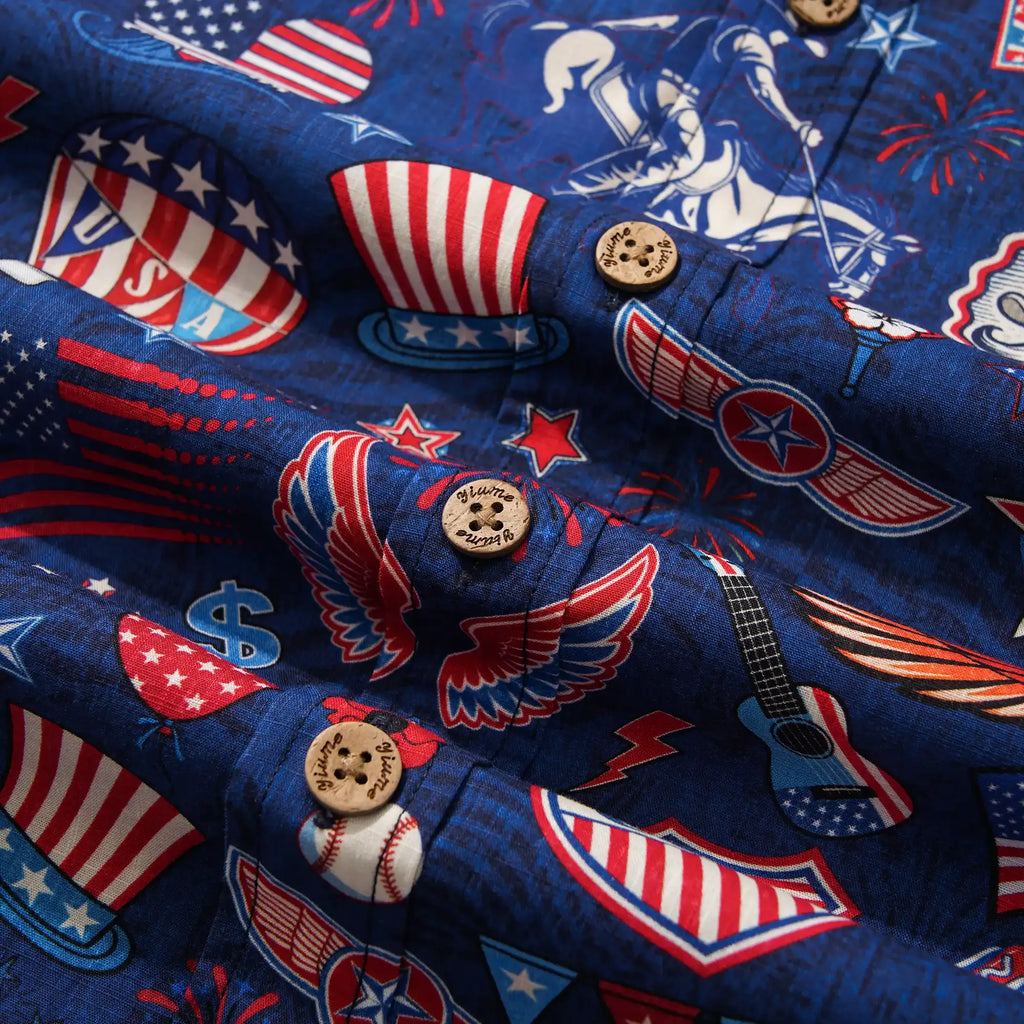 Men's Hawaiian Shirt Short Sleeve Button-down 100% Cotton Blue Aloha Liberty’s Patriot Canvas