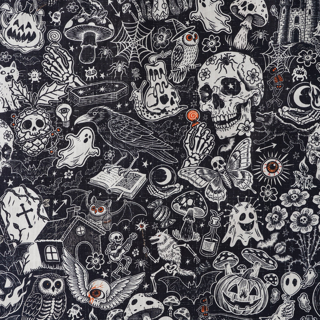 Men's Halloween Shirt Skull Hawaiian Shirt Short Sleeve Camp Collar 100% Cotton Black Halloween Bash