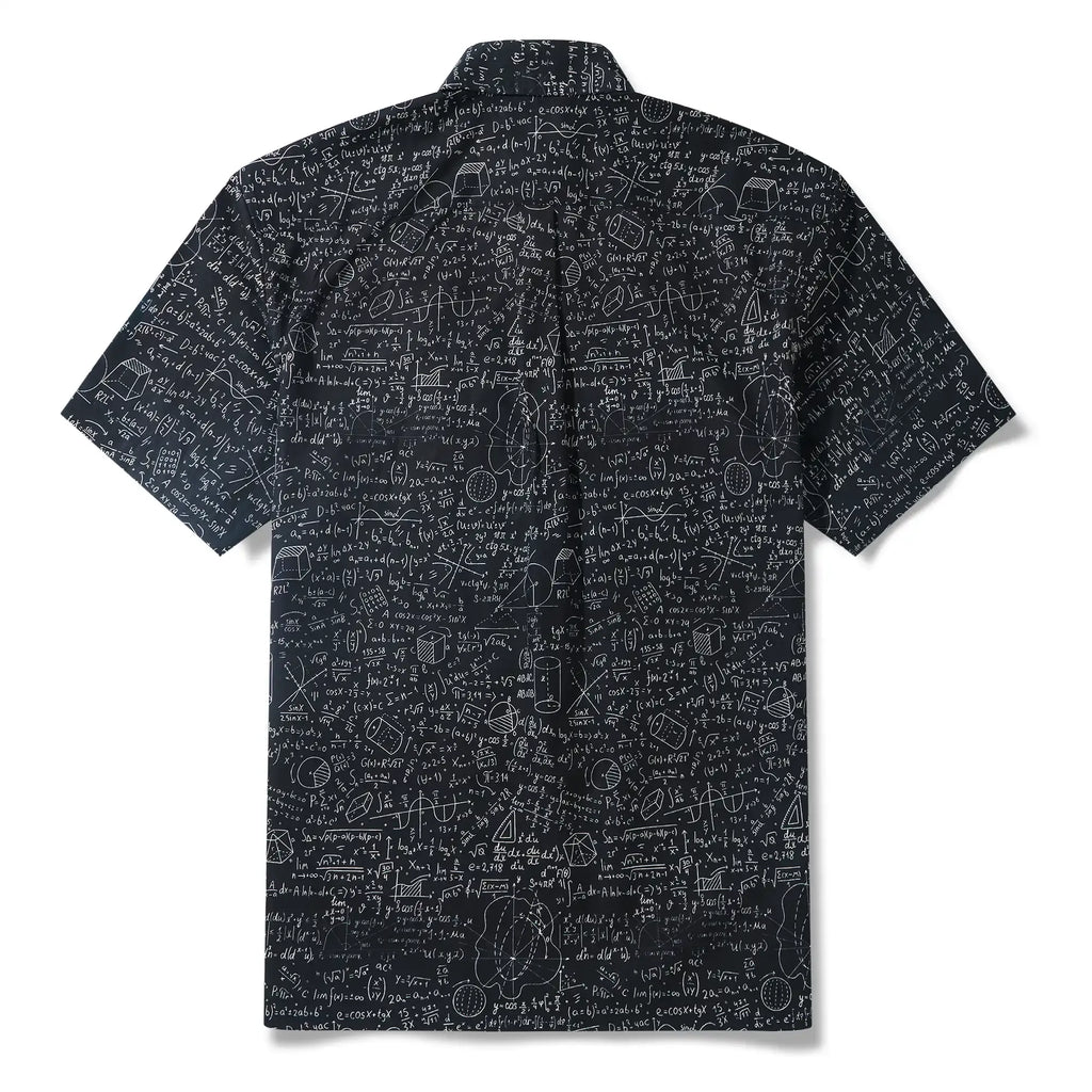 Geek Chic Men's Hawaiian Shirt Short Sleeve Button-down 100% Cotton Black Aloha The Problem Solver Math Formula Physics Equation Science Chalkboard