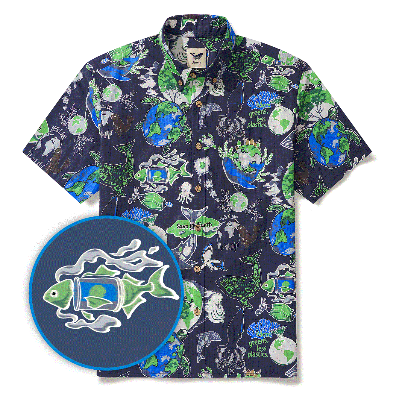 Men's Hawaiian Shirt Short Sleeve Button-down 100% Cotton Aloha Save Earth