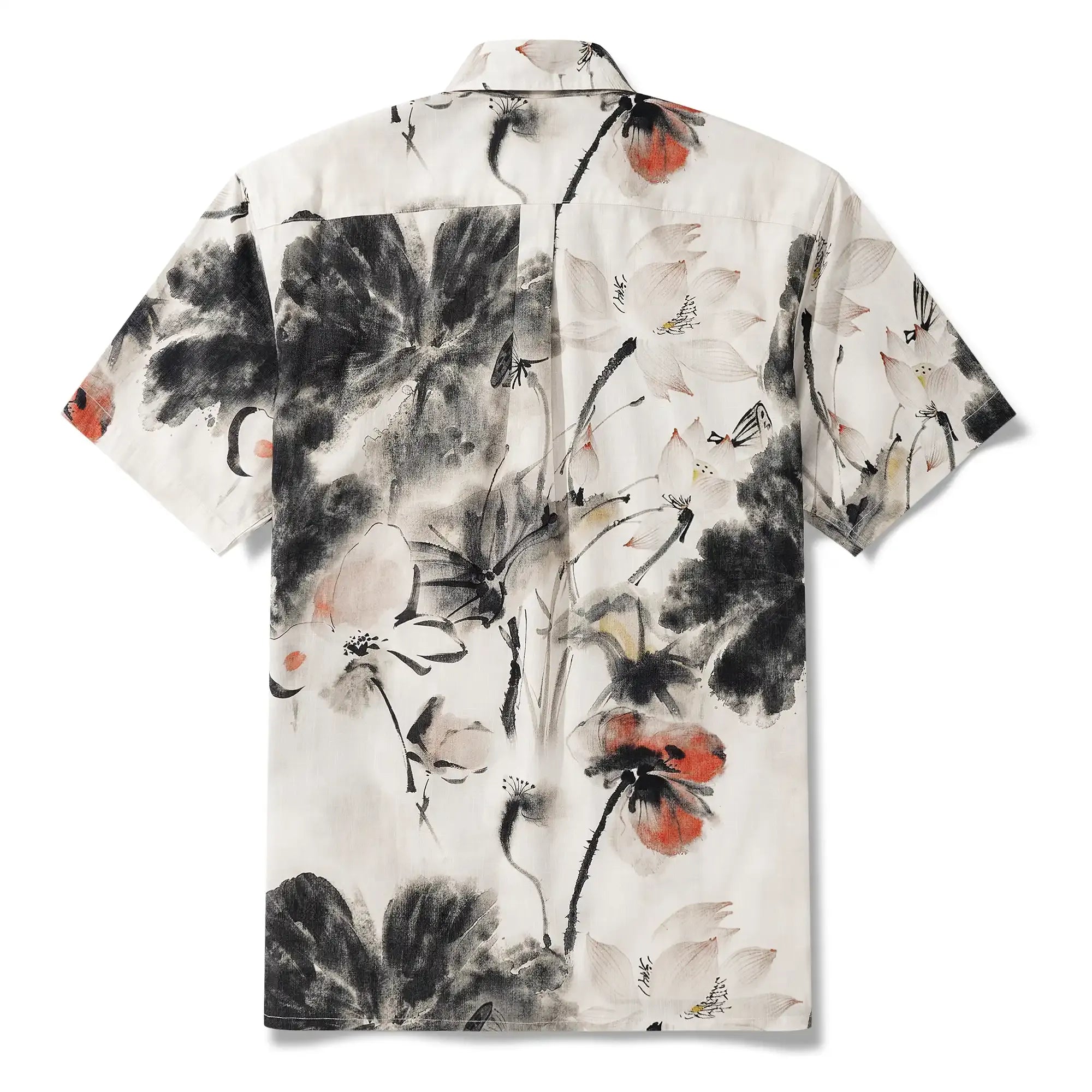 Men's Hawaiian Shirt Short Sleeve Button-down 100% Cotton Gray Aloha Eastern Lotus Elegance Chinese Style Ink Wash Art