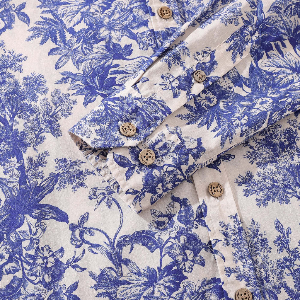 Men's Hawaiian Shirt Rural Scenery Print Cotton Button-down Long Sleeve Aloha Shirt