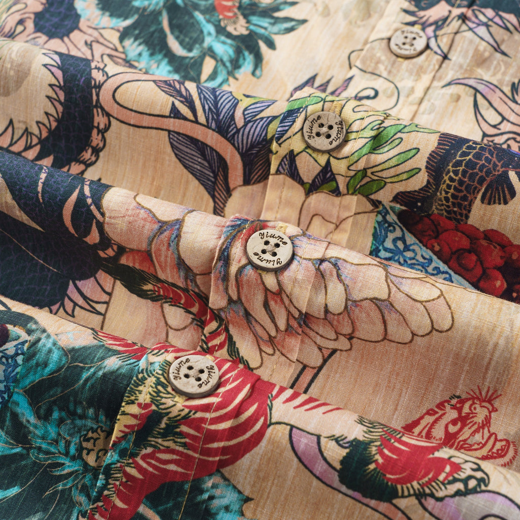 Dragon Shirt 100% Cotton Hawaiian Shirt Men's Short Sleeve Button-down Shirt Aloha Shirt Dragon Dance And Cherry Blossoms