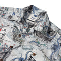 Men's Hawaiian Shirt Short Sleeve Camp Collar 100% Cotton Blue Aloha Mermaid's Skull Island
